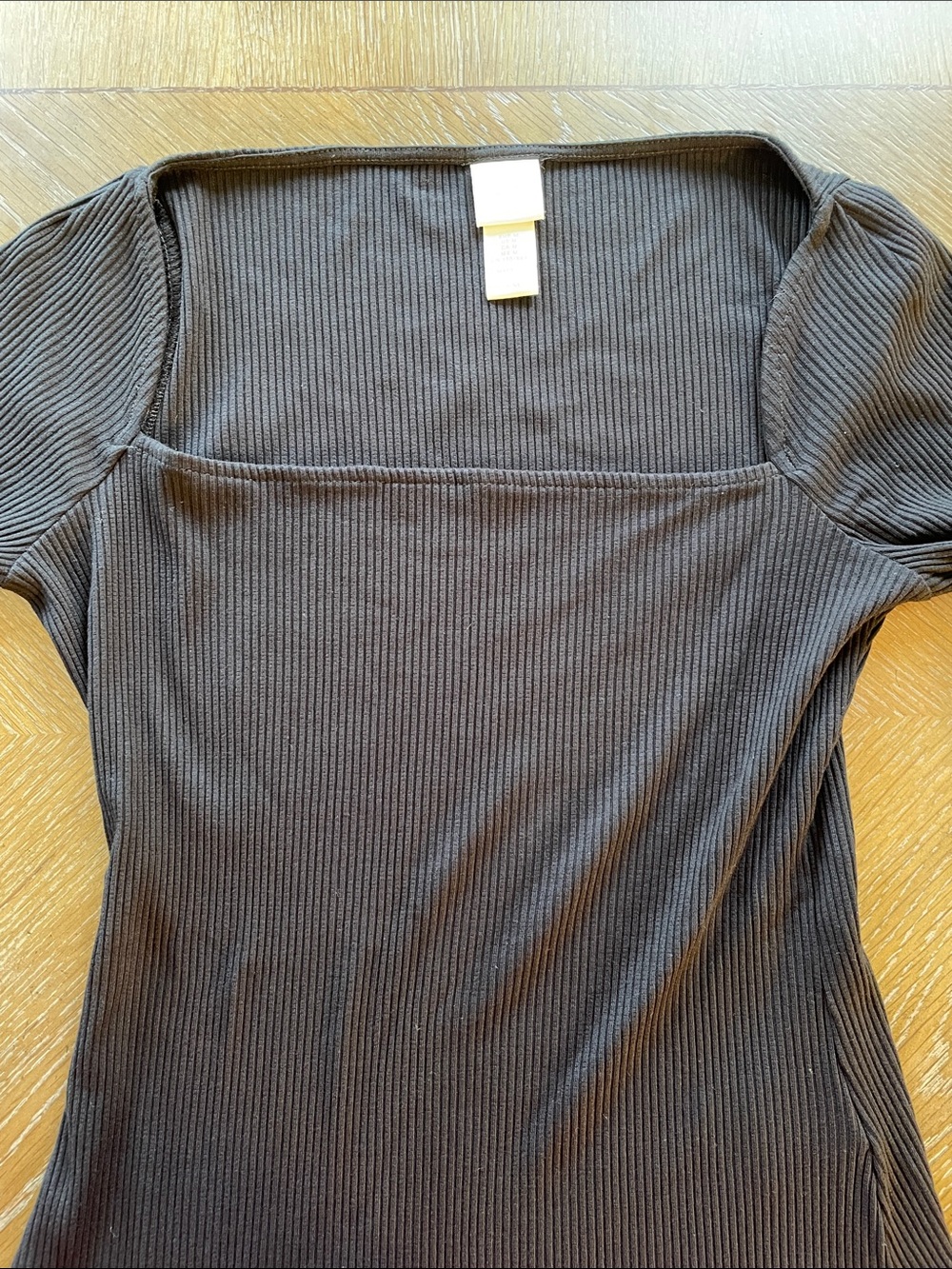 H&M Black Ribbed Long-Sleeve Square Neck Top - Picture 6 of 8